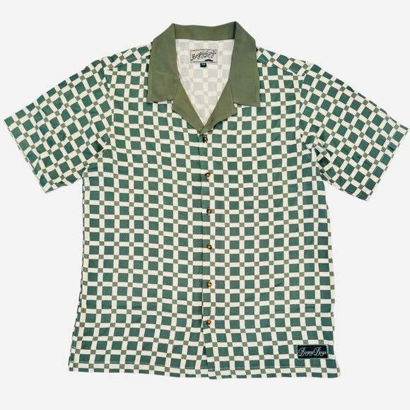 BOGEY BOYS by Macklemore, Tile Button Up Collar Shirt, Green/White, Size SM, NWT - Picture 1 of 11